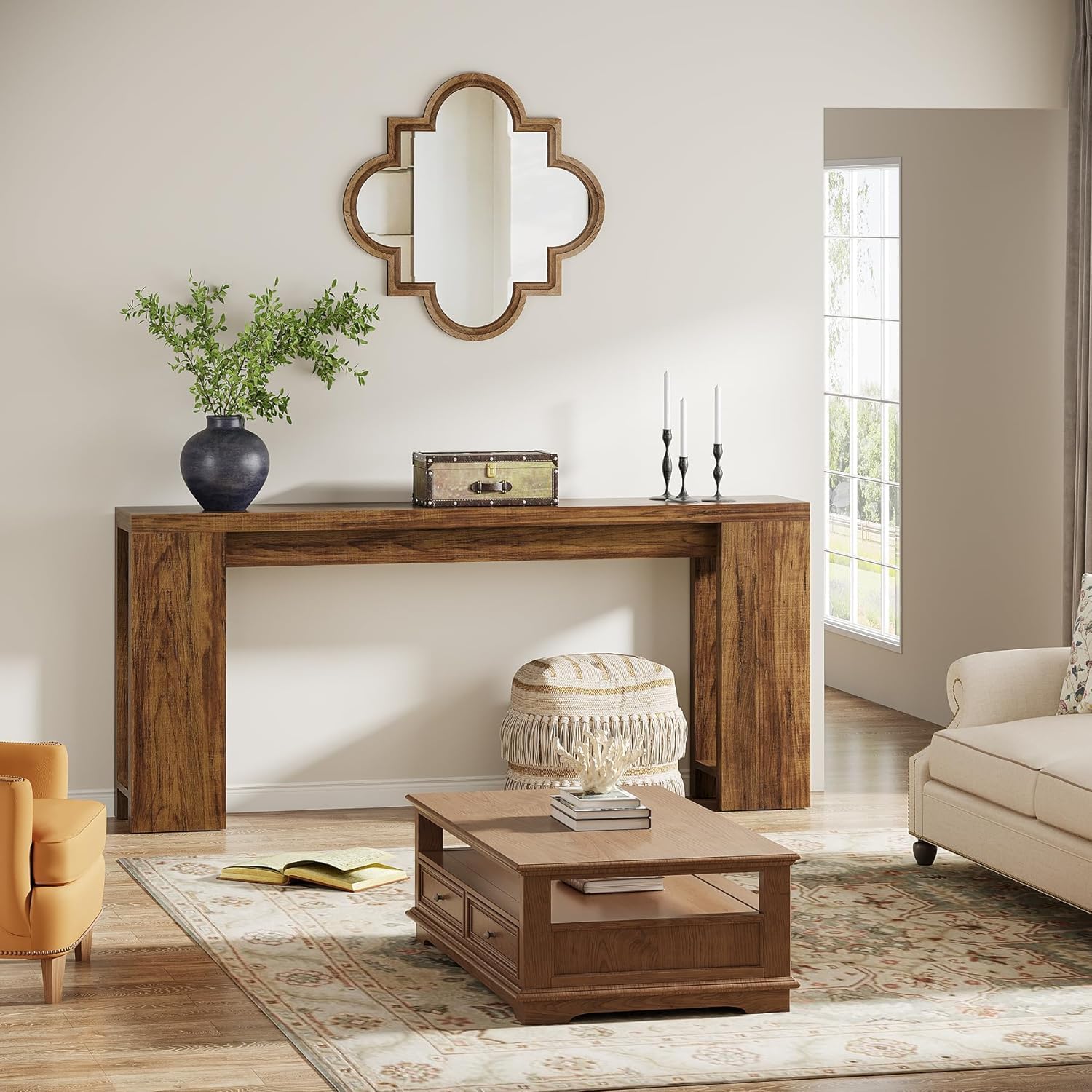 63" Rustic Farmhouse Console Table, Entryway & Sofa Table with Storage