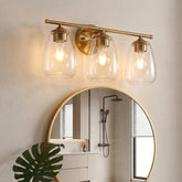 3-Light Gold Bathroom Vanity Light, Clear Glass Wall Sconce 3