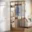 71" Wall Room Divider, Wood Freestanding Wall Partition Bookcase with Coat Hooks#Color_Brown