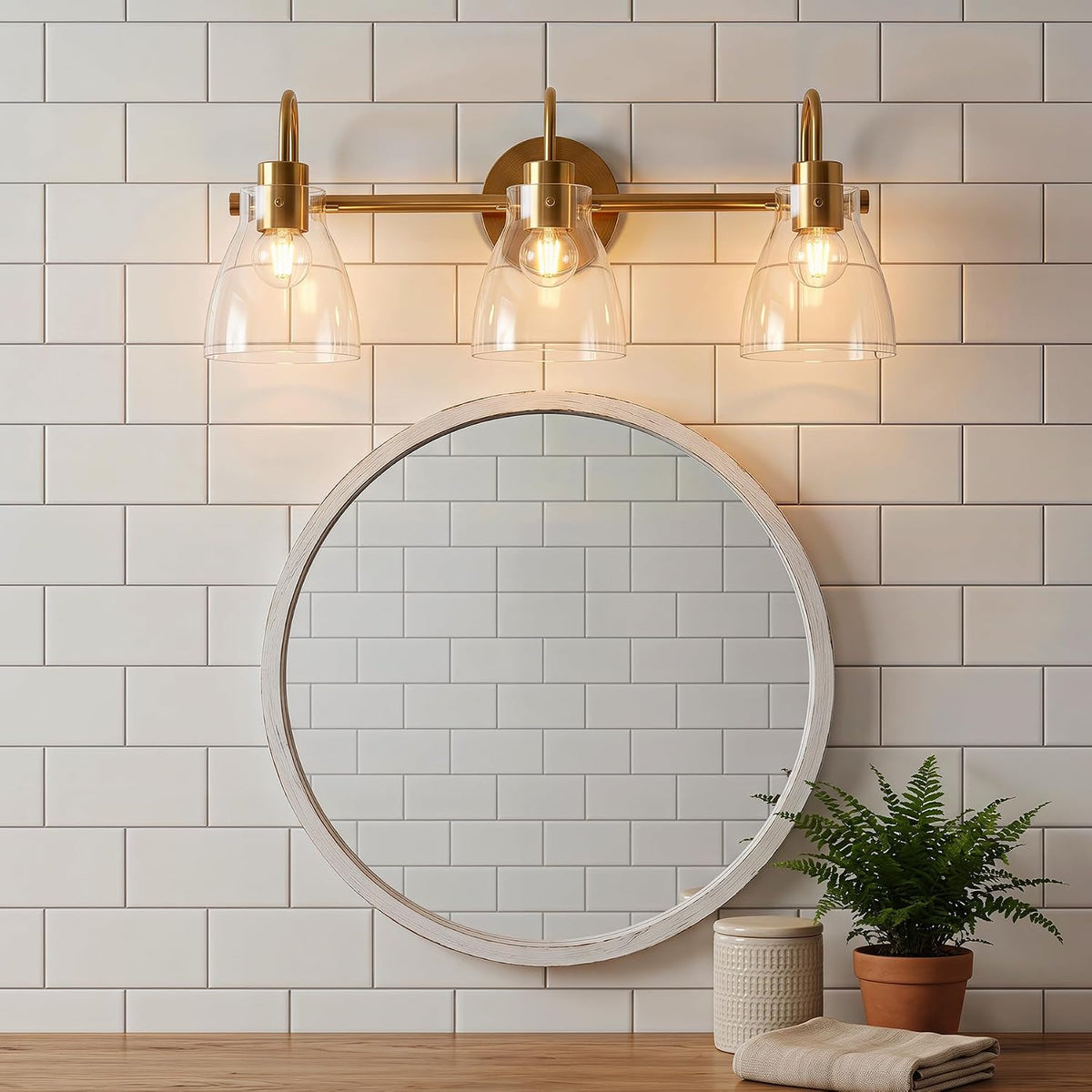 Tribesigns 3-bulb bathroom mirror light, vintage gold bathroom wall light