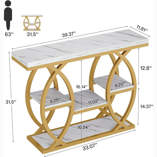 39.4" Console Table, 4-Tier Narrow Sofa Table with Metal Frame & Storage