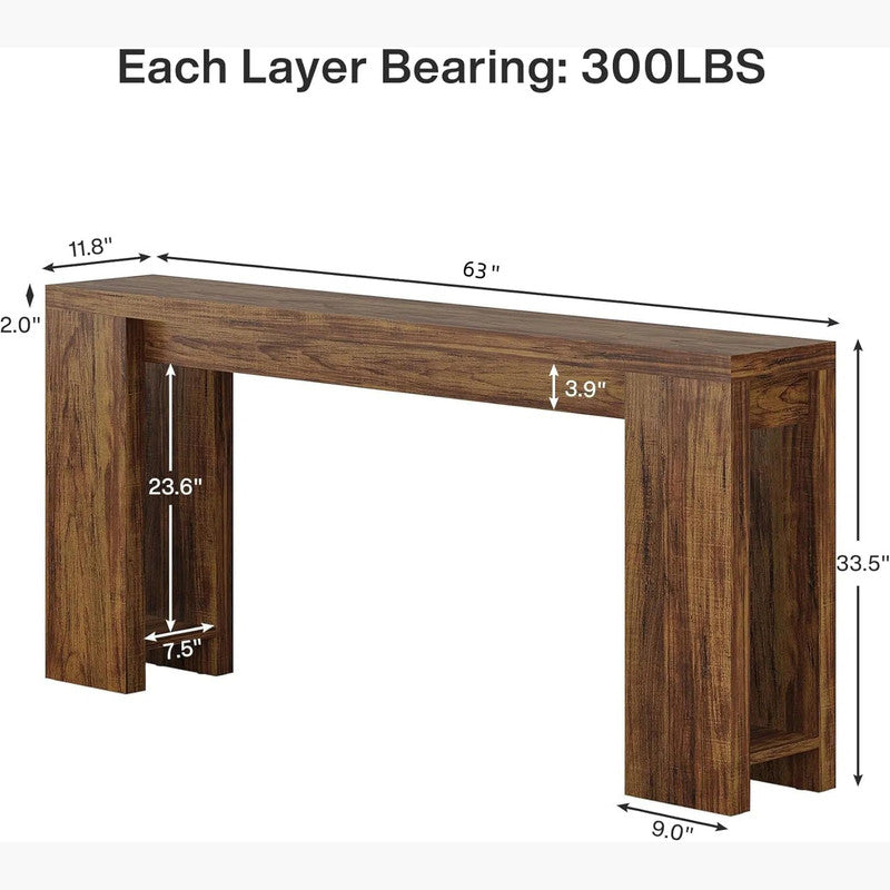 63" Rustic Farmhouse Console Table, Entryway & Sofa Table with Storage