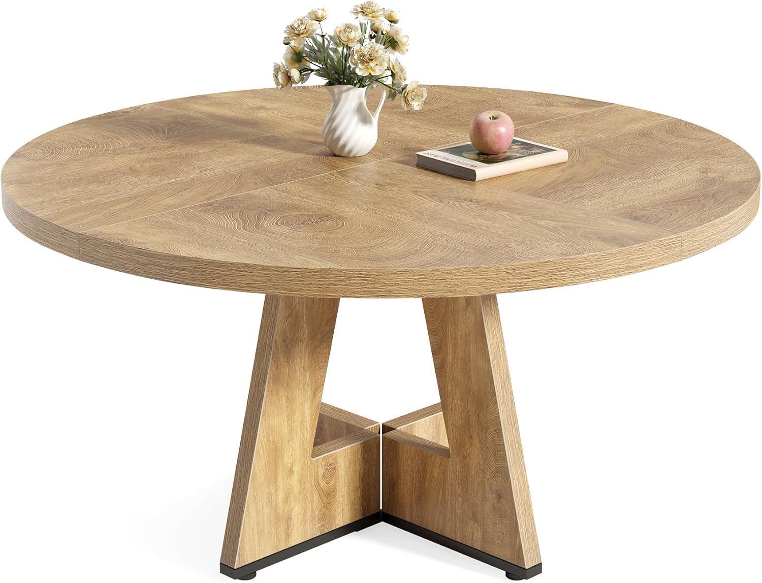 47" Round Dining Table, Farmhouse Wood Kitchen Table for 4-6 with Cross Base