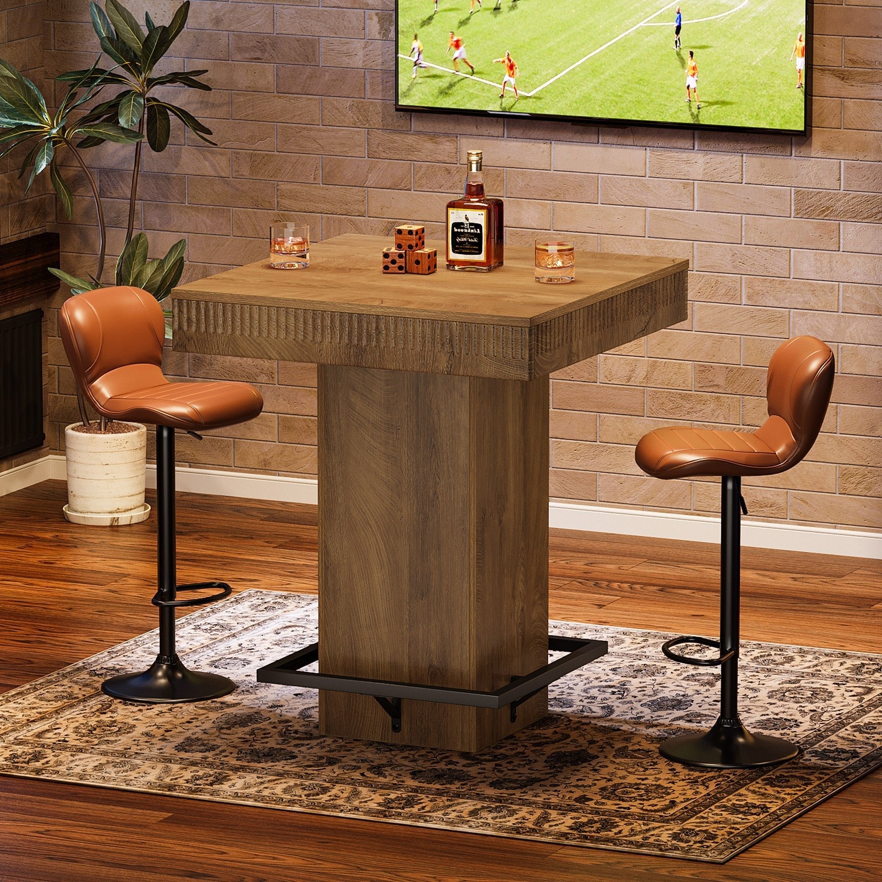 31.5" Square Bar Table, Industrial Bistro Pub Table with Metal Footrest