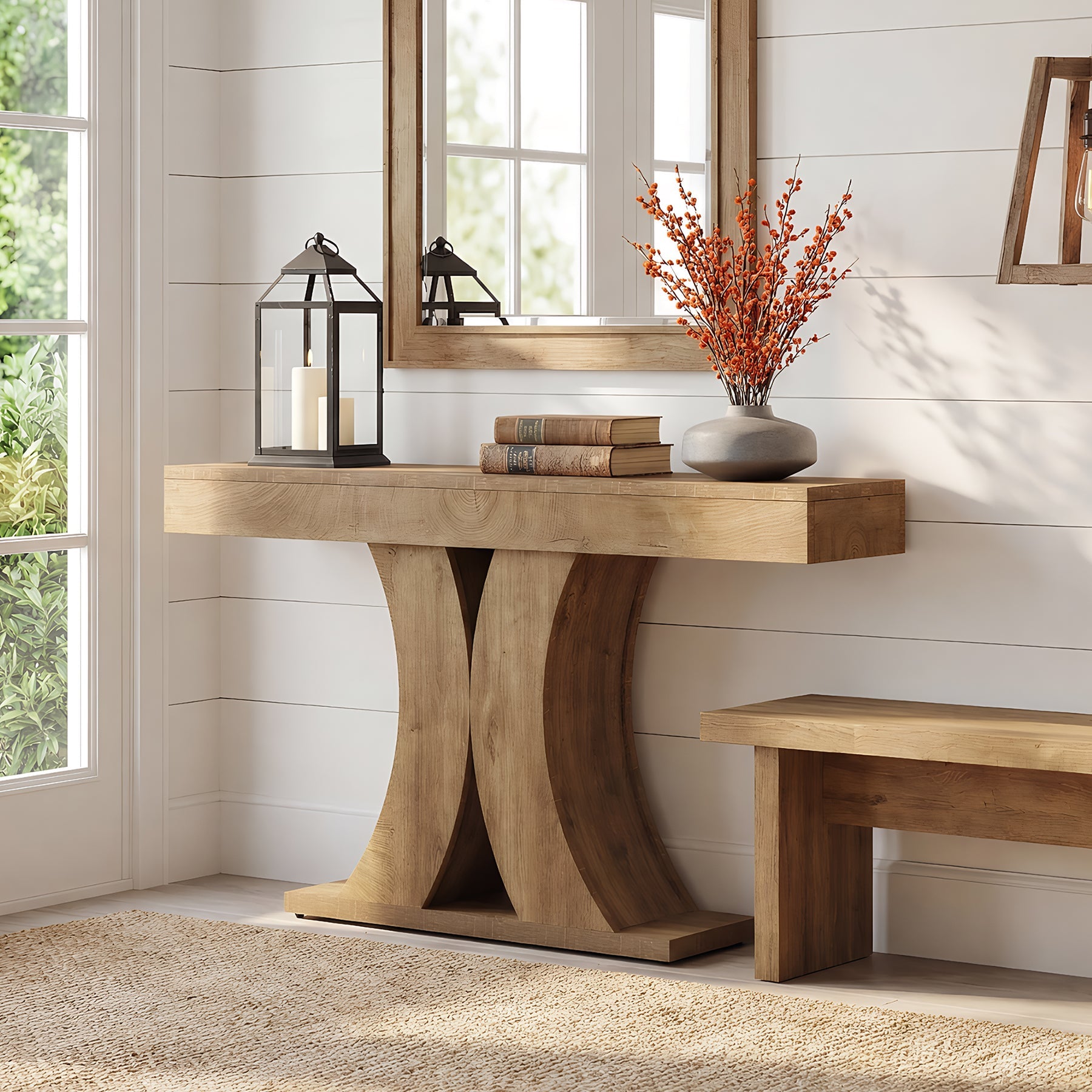 150cm Narrow Farmhouse Console Table, Wooden Sofa Table with X-Frame Base for Entryway, Hallway, or Behind Couch