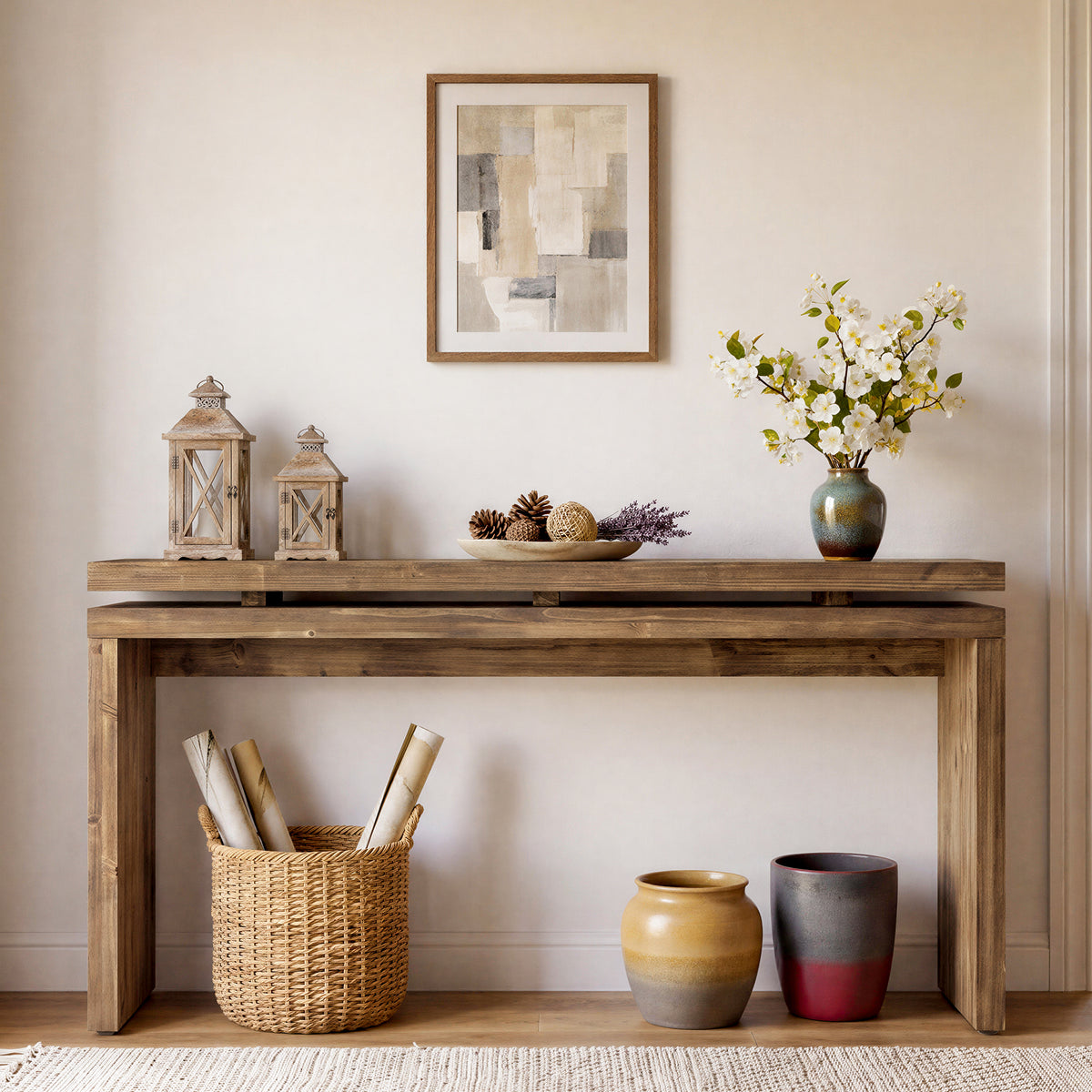 160cm Console Table, Solid Wood Narrow Rustic Hallway Table