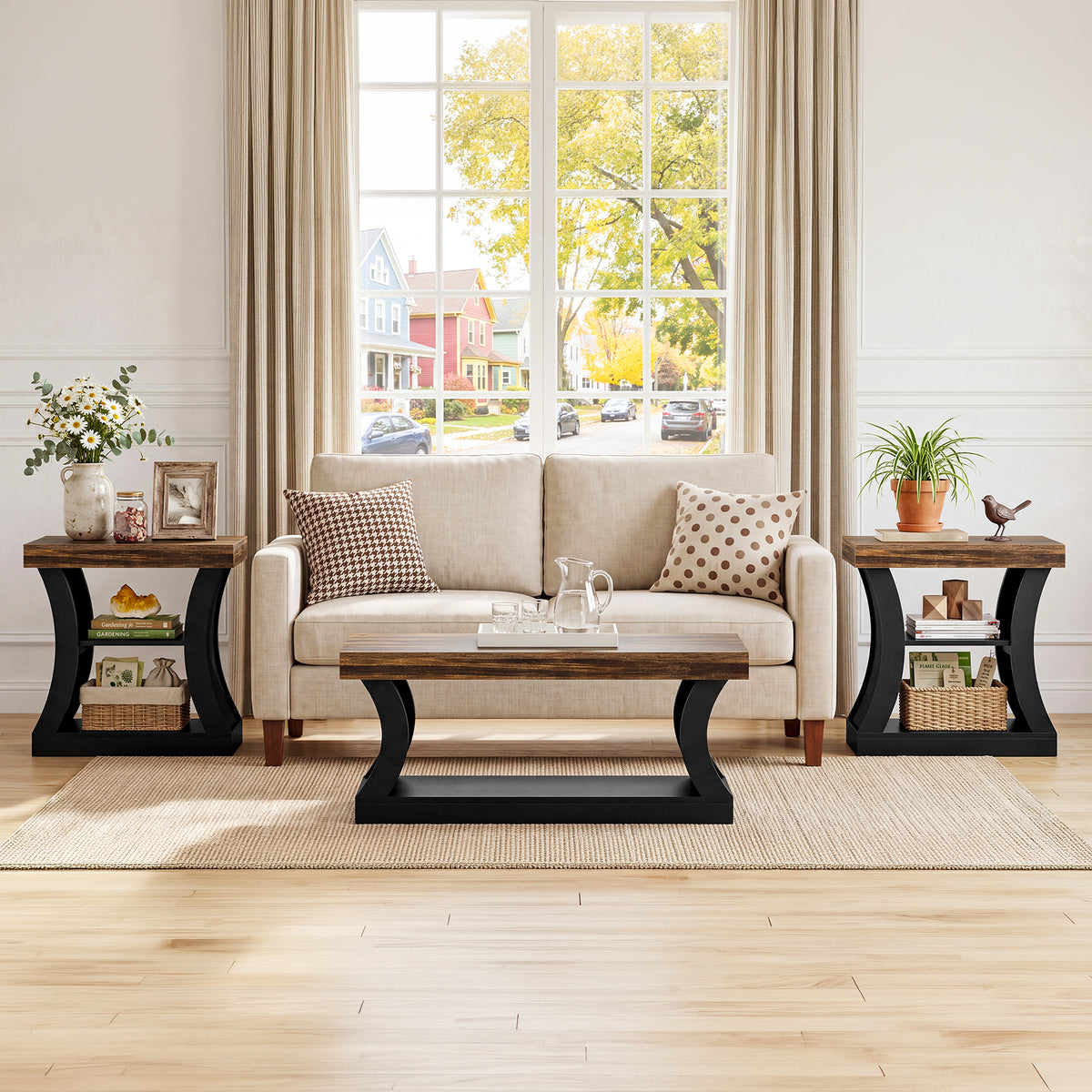 60cm Narrow Side Table, 3-Tier Modern End Table with Storage for Living Room Bedroom