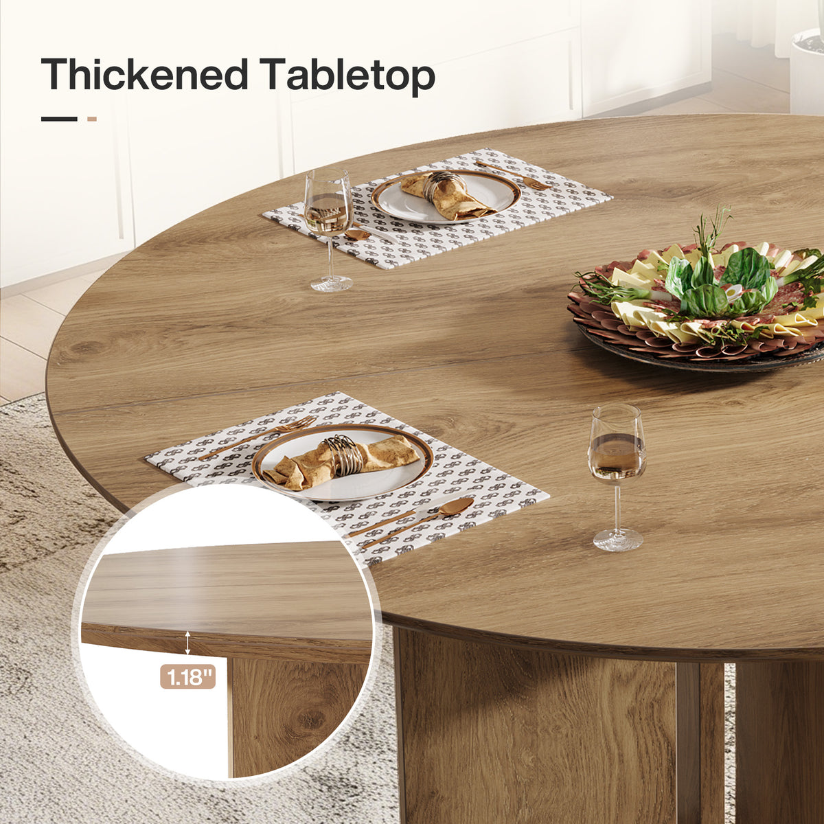 39.4" Round Dining Table, Farmhouse Kitchen Table with Storage Shelf and X-Shape Base