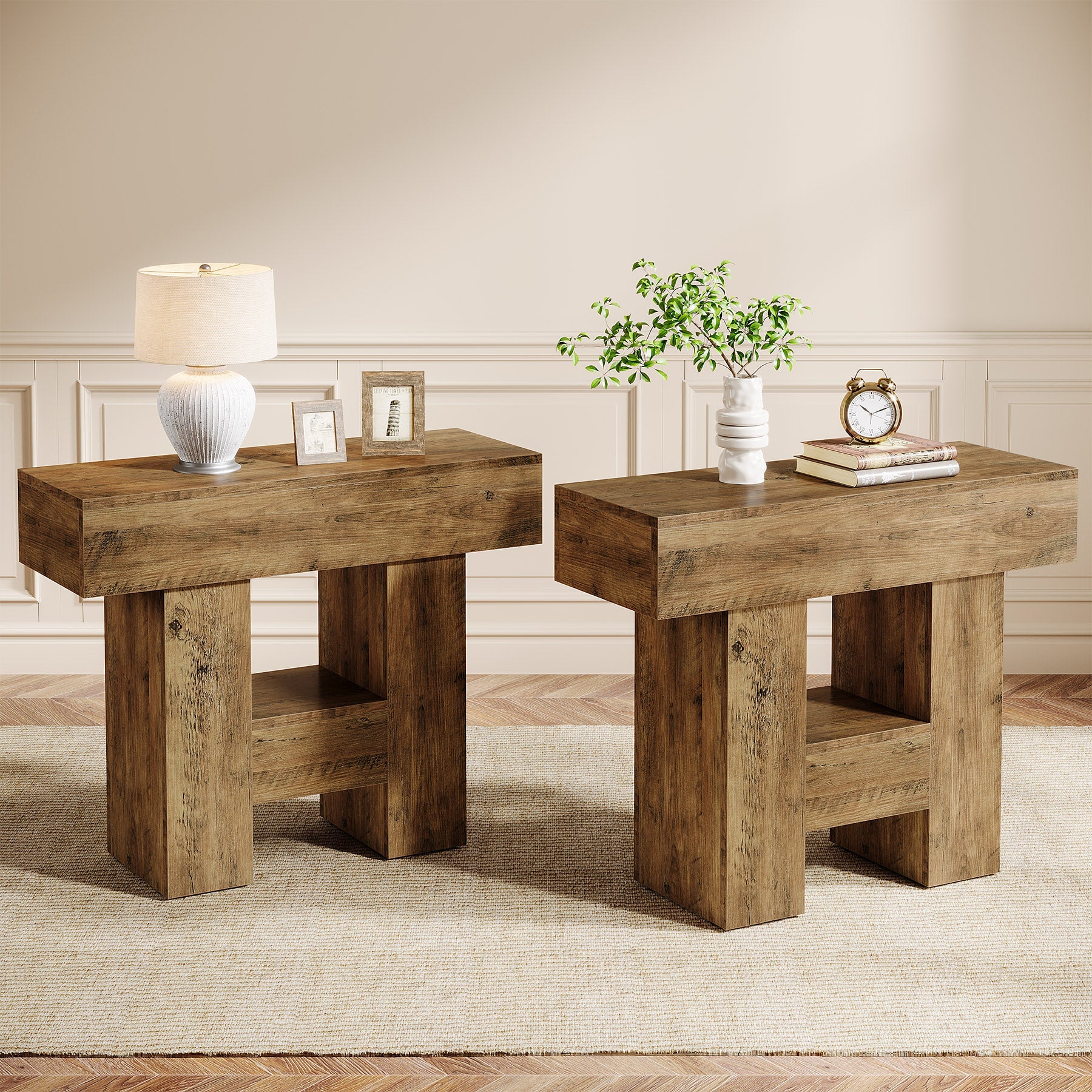 23.6" Farmhouse Narrow End Table with 2-Tier Storage Shelf, Sofa Side Table for Living Room