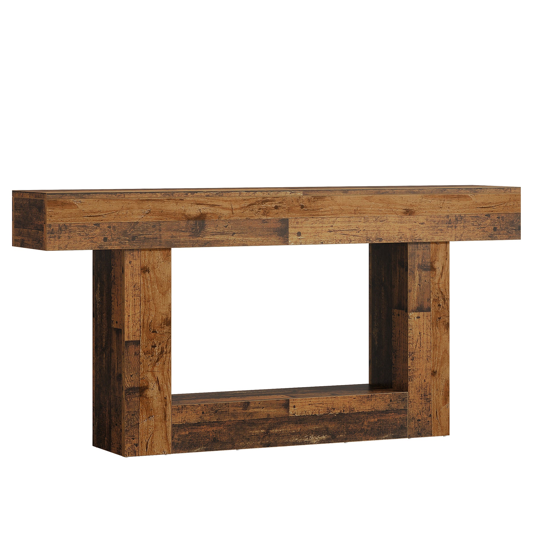 63" Distressed Wood Console Table, 2-Tier Sofa & Entry Table