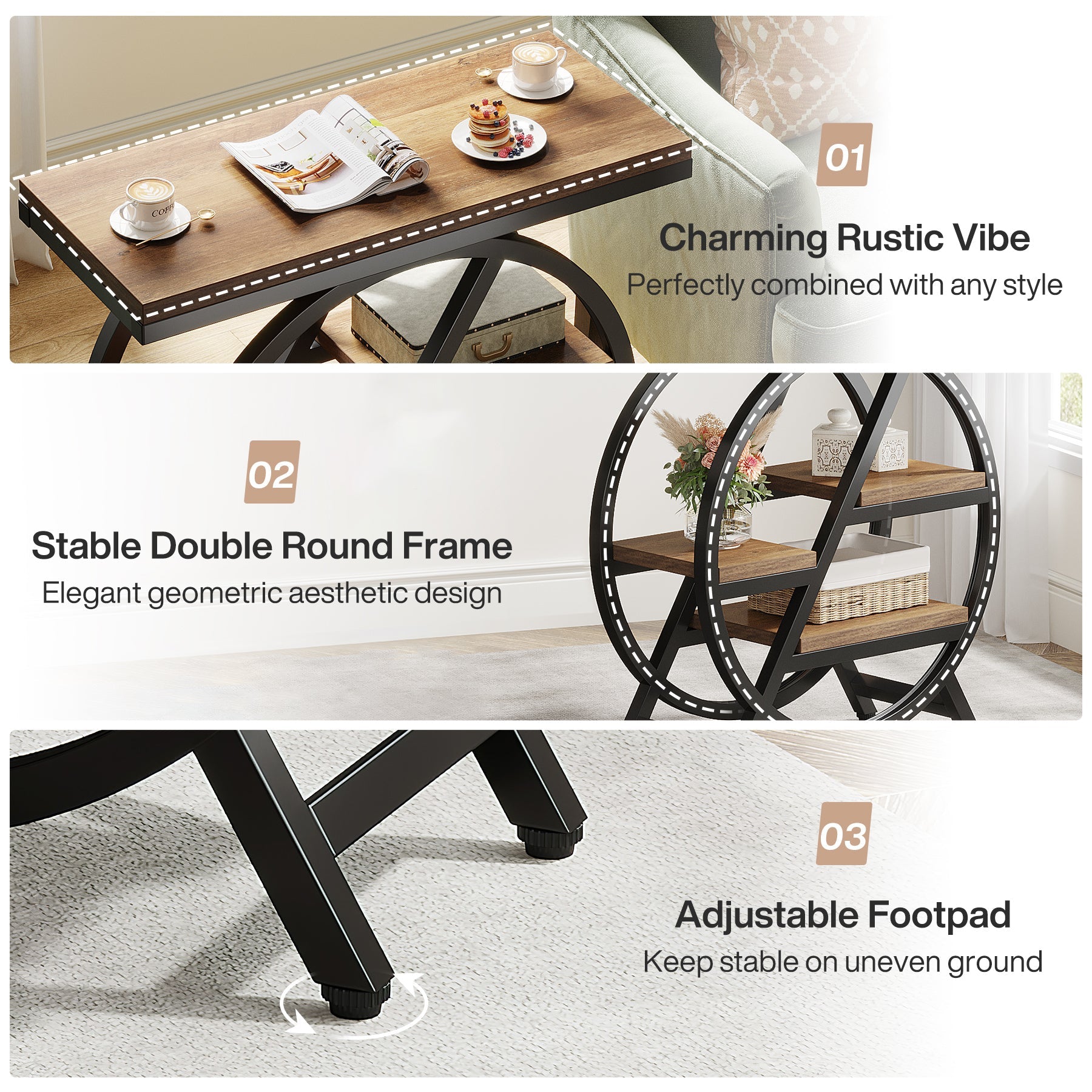 4-Tier End Table, Small Side Table Snack Table with Storage Shelves