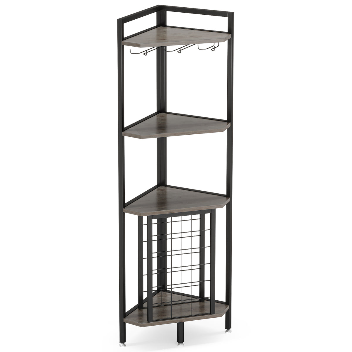 161cm Corner Wine Rack, 4-Tier Industrial Shelf with Glass Holder
