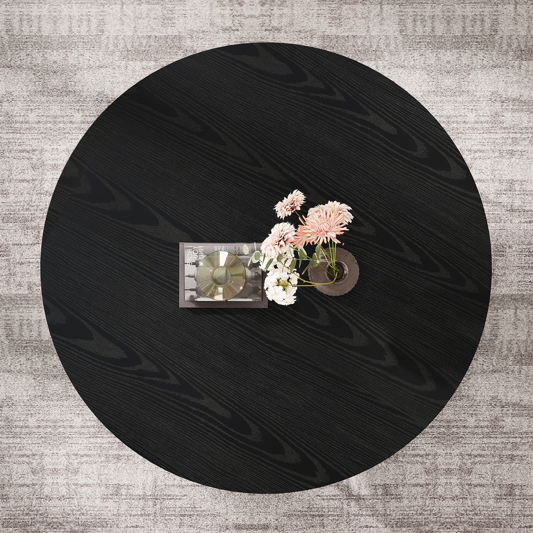 31.69" Round Wooden Coffee Table, 2-Tier Central Cocktail Table with Shelves