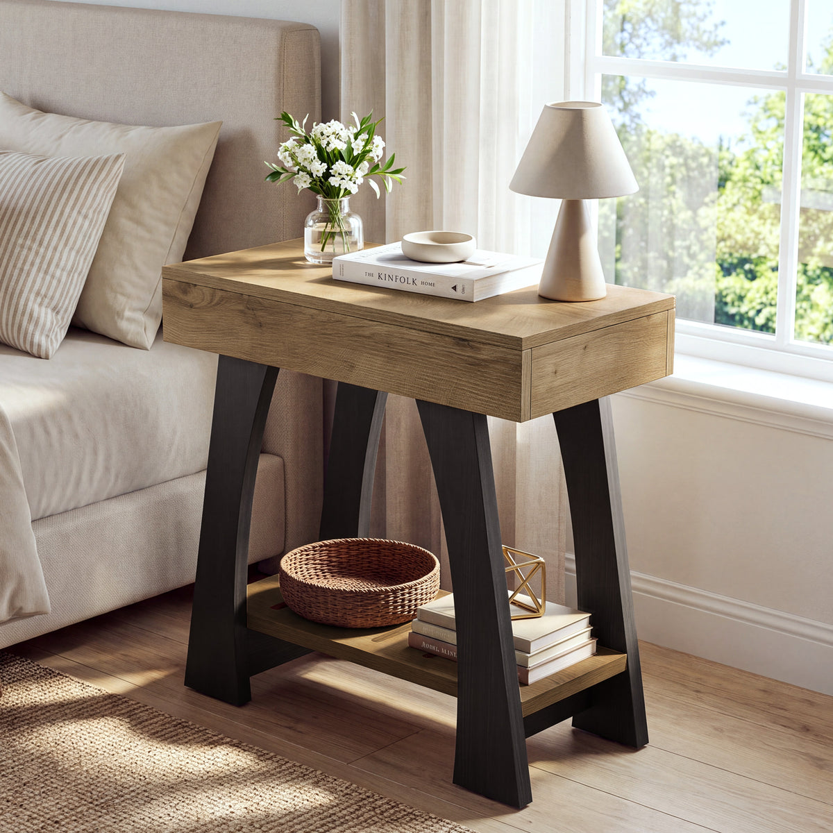 40cm Narrow Side Table, 2-Tier Slim End Table for Small Spaces Living Room