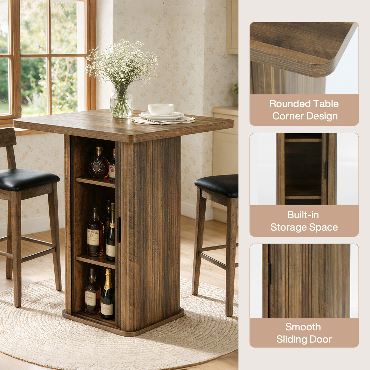 Tribesigns Bar Table with 3-Shelf Storage Unit, Height 90 cm, for Small Kitchens