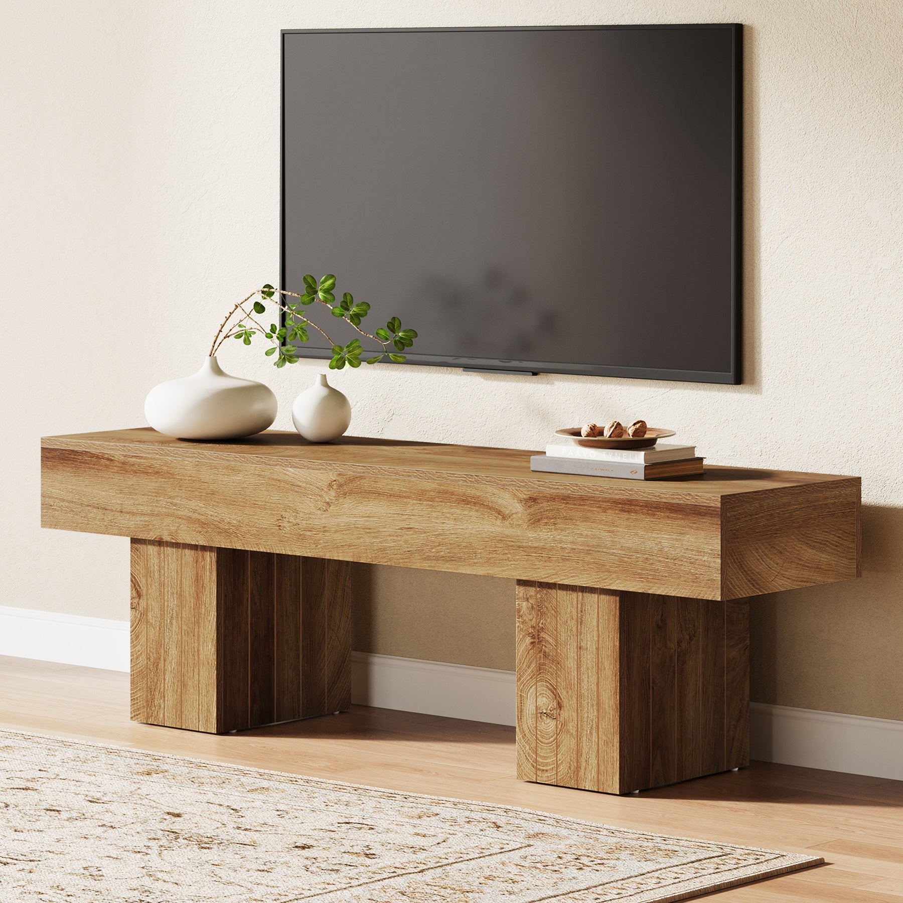 55.1“ TV Stand for 55-Inch TVs with 300 lb Capacity, Farmhouse Media Console for Living Room