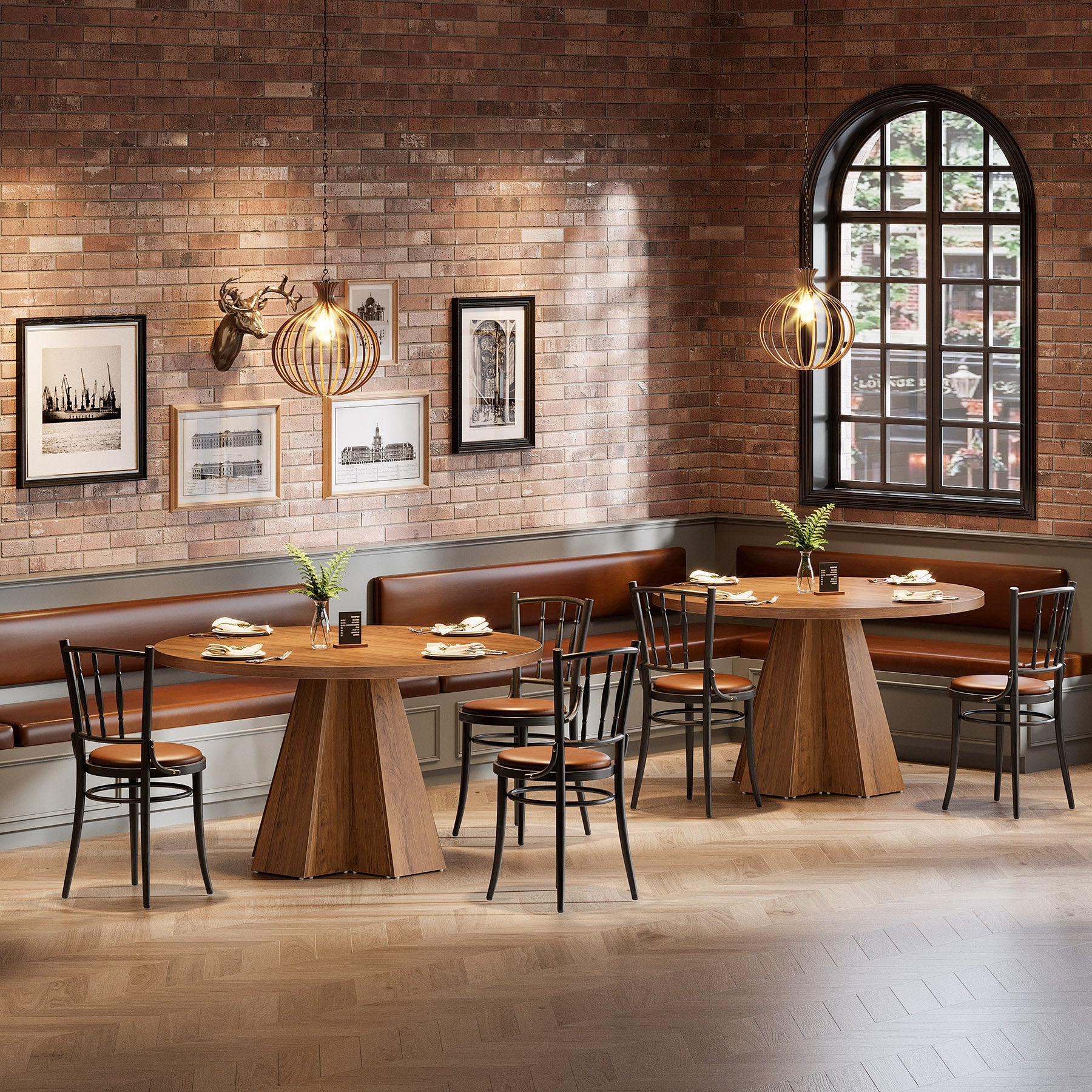 46.5" Round Dining Table for 4, Circle Kitchen Table with Pedestal Base