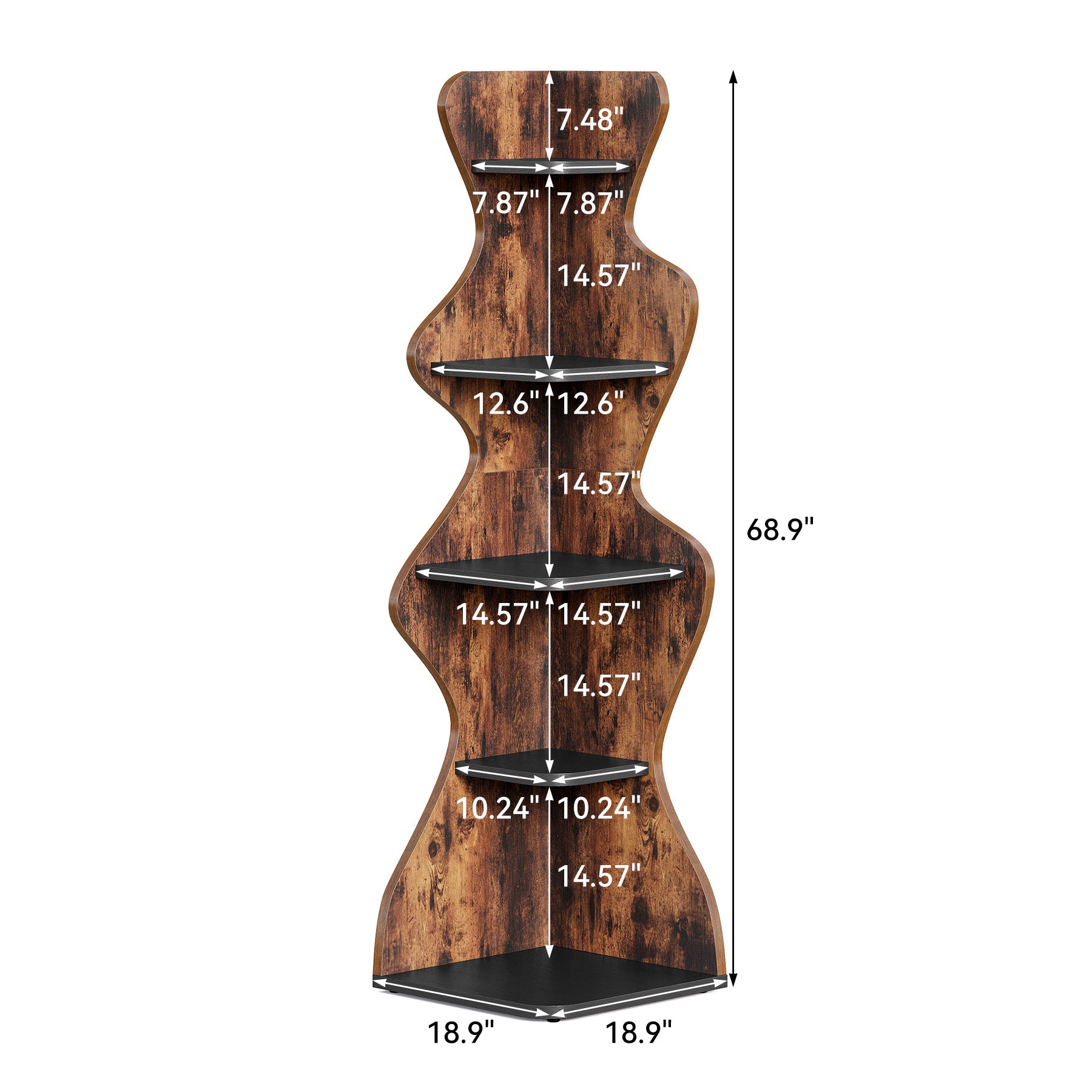 69" Wood Bookshelf, 5-Tier Corner Shelf Storage Plant Stand