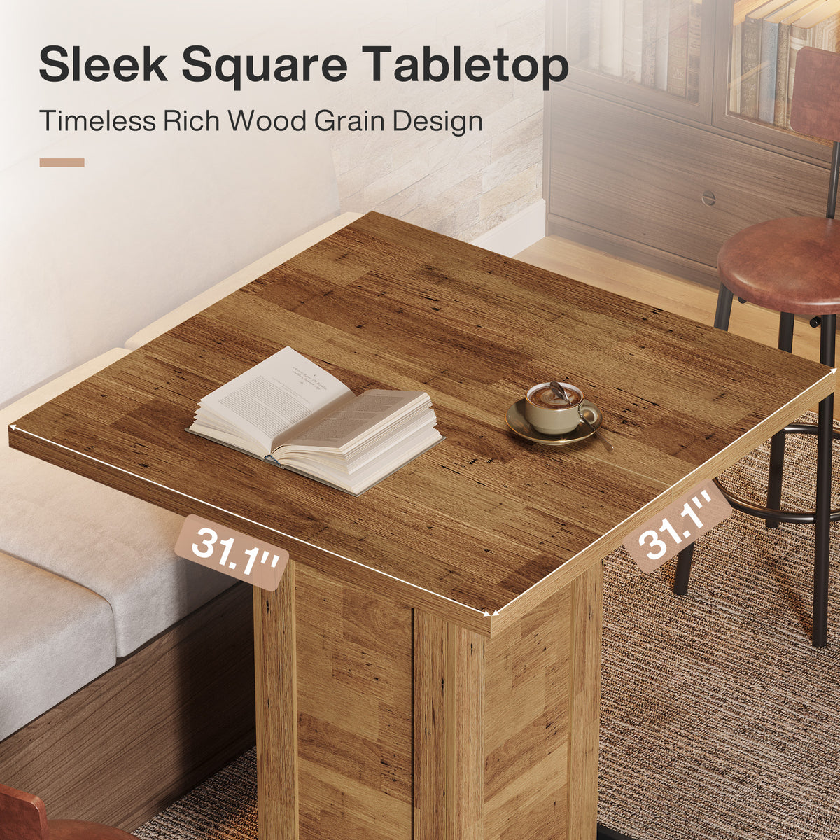 99cm Bar Table, Square Wooden Bistro Table for Home Pub