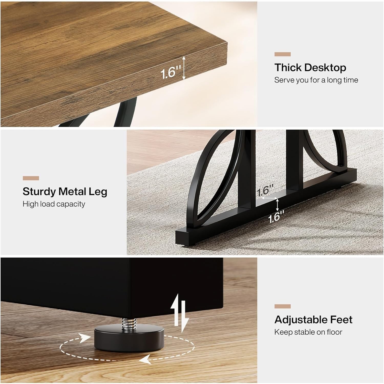 70.8" Industrial Computer Desk, Rustic Brown & Black Metal Frame Workstation