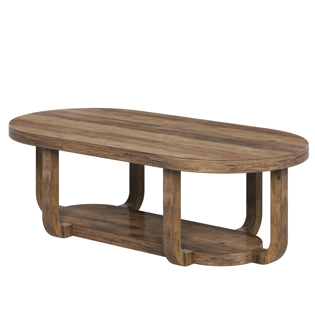 140cm Oval Coffee Table, 2-Tier Storage with Curved Leg Design for Living Room