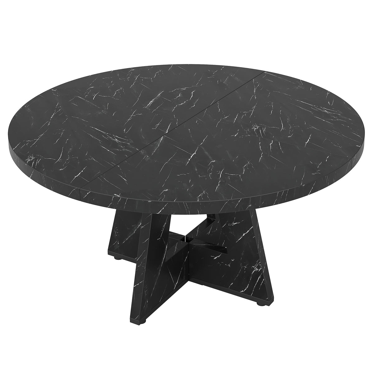 120 cm Round Dining Table, Farmhouse Wood Kitchen Table for 4-6 with Cross Base