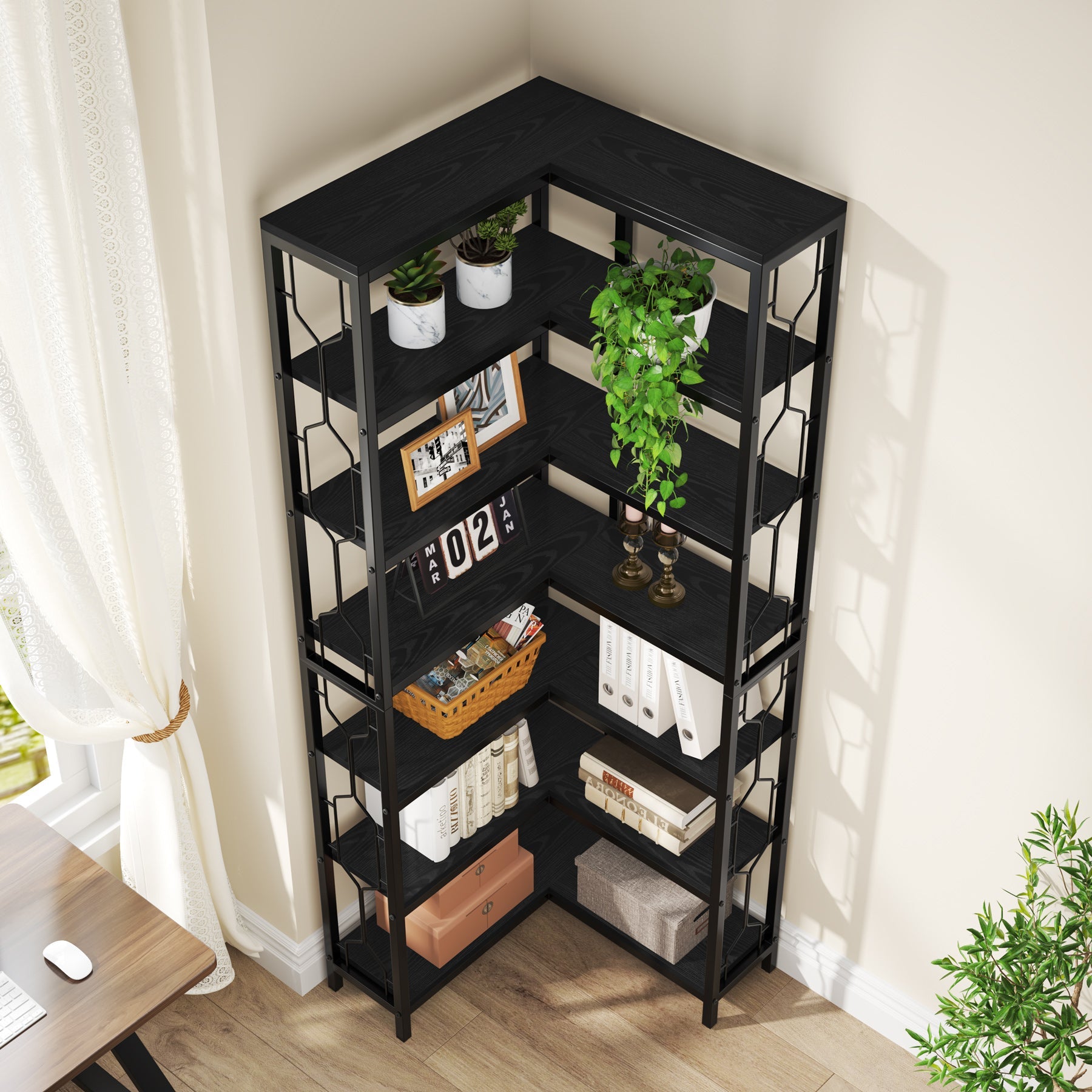 78.74“ Corner Bookshelf, 7-Tier Industrial Corner Etagere Bookcase