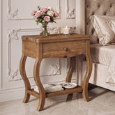 61cm Nightstand, Rustic Solid Wood Bedside Table with Drawer & Shelf 3