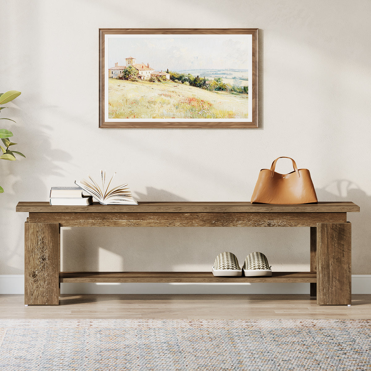Tribesigns 160cm Entryway Bench, Farmhouse Shoe Bench with Storage Shelf