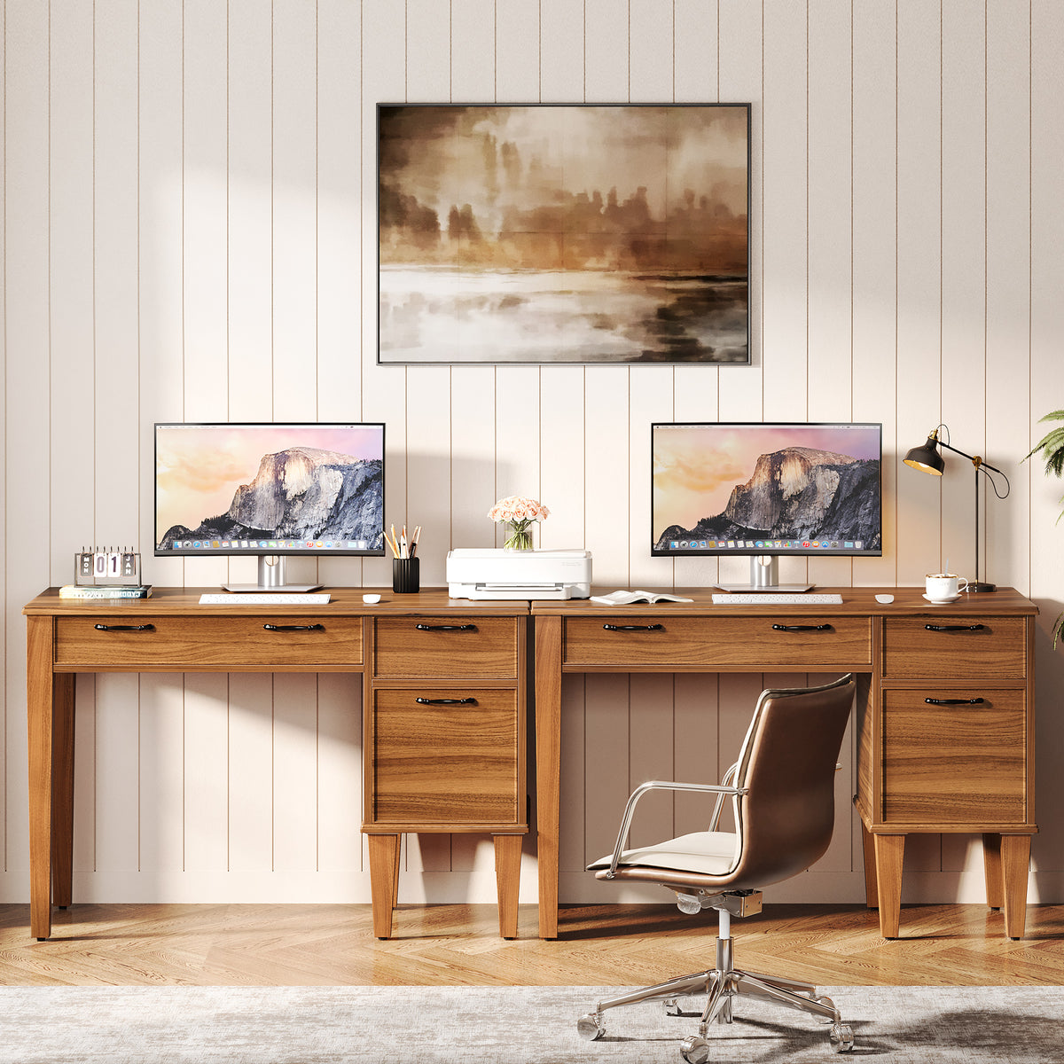 Tribesigns Computer Desk, Rustic Office Desk With File Cabinet