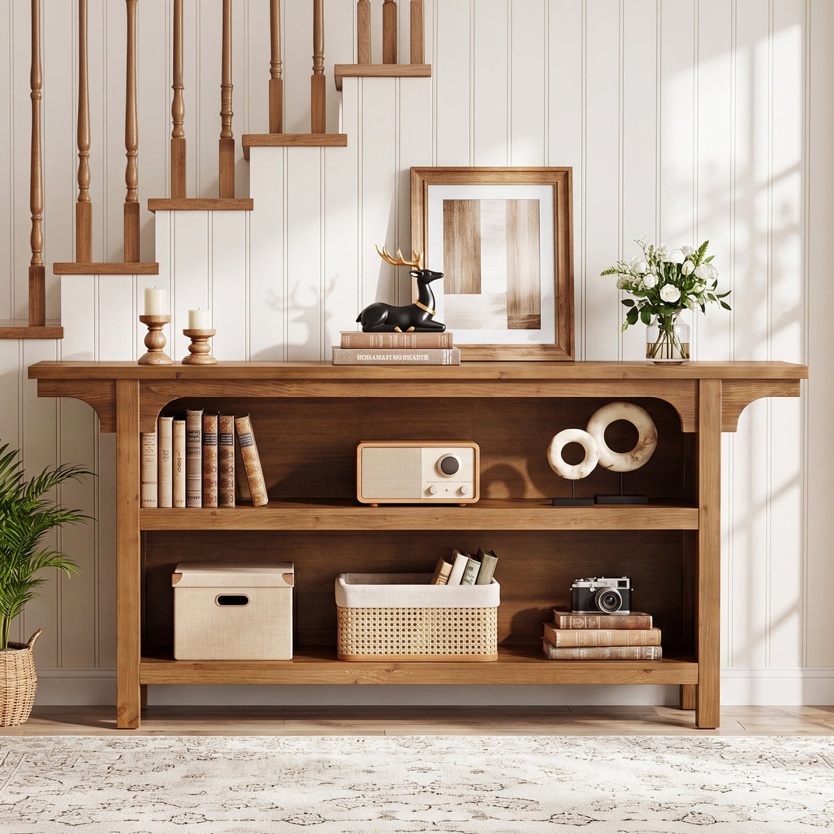 160cm Console Table, 3-Tier Narrow Hallway Table with Storage