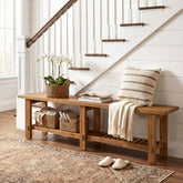 160cm Entryway Bench, Solid Wood Narrow End of Bed Bench with Shoe Storage 3