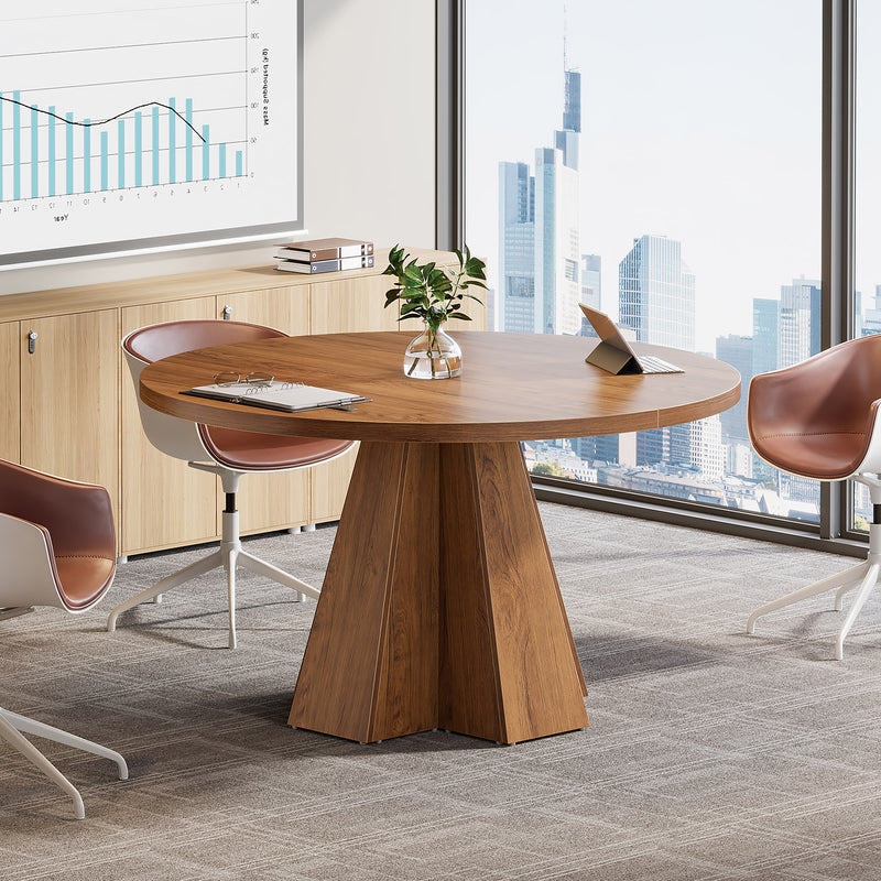 47" Round Conference Table, Small Meeting Table with Thickened Tabletop