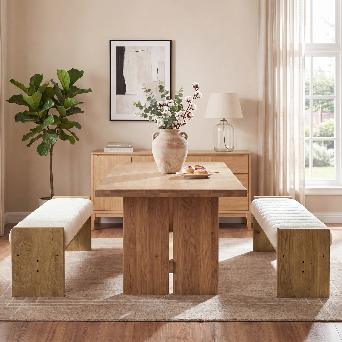 150cm Dining Bench, Upholstered Fabric Kitchen Bench with Removable Cushion
