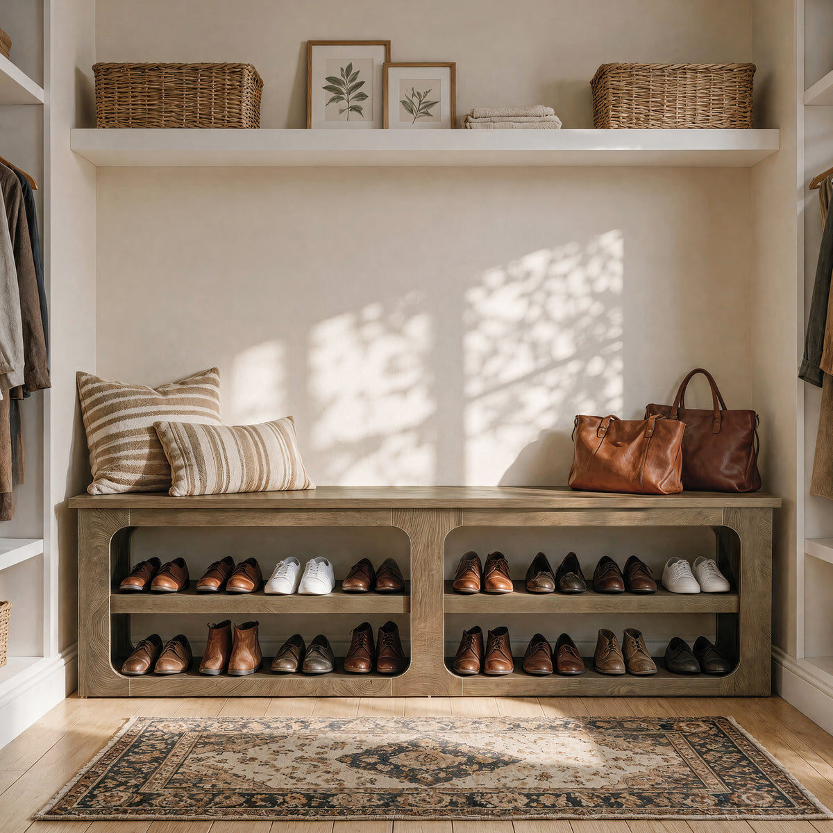 180cm Entryway Shoe Bench, 3-Tier Farmhouse Storage Bench for Hallway