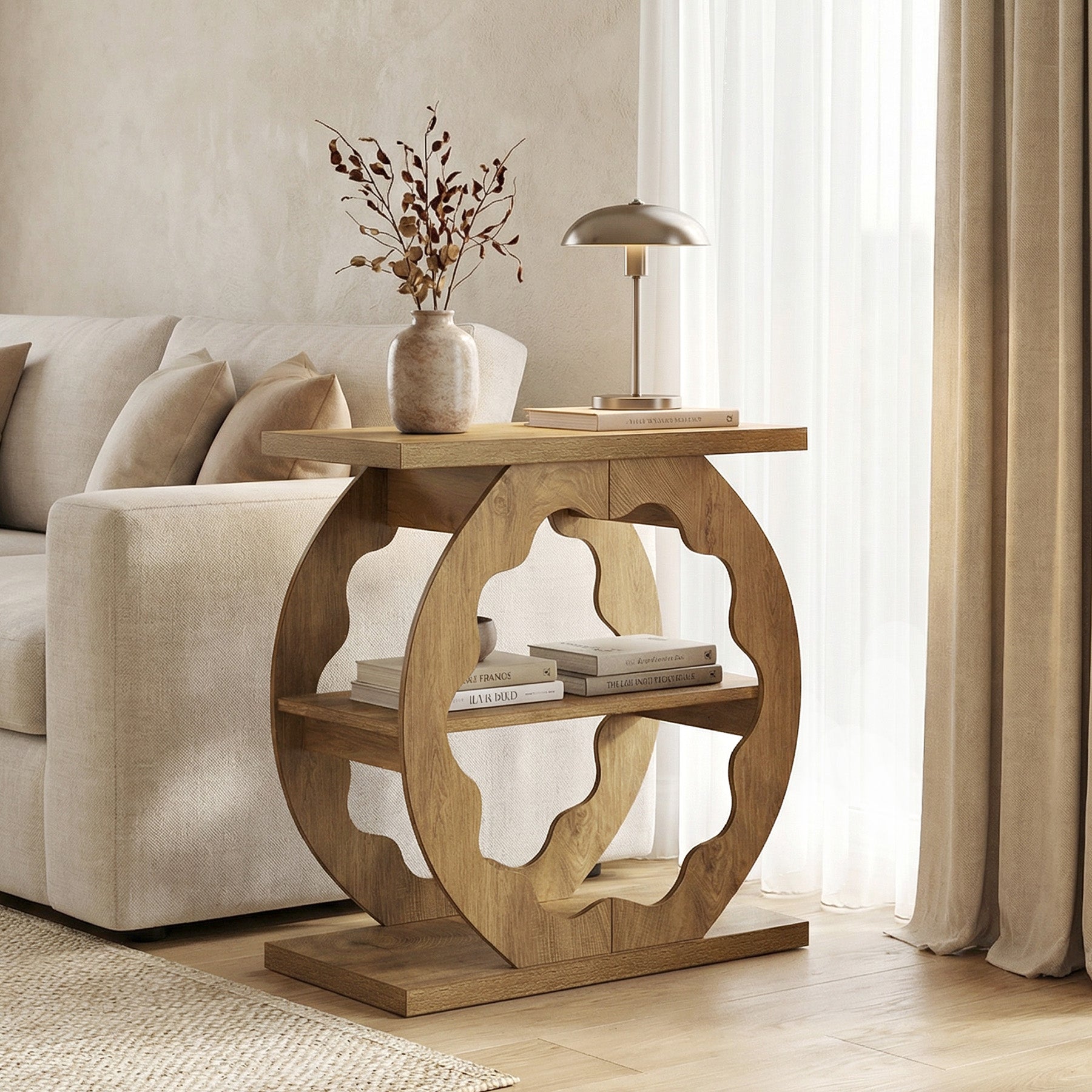 60cm 3-Tier End Table with Storage Shelves, Narrow Side Table for Living Room