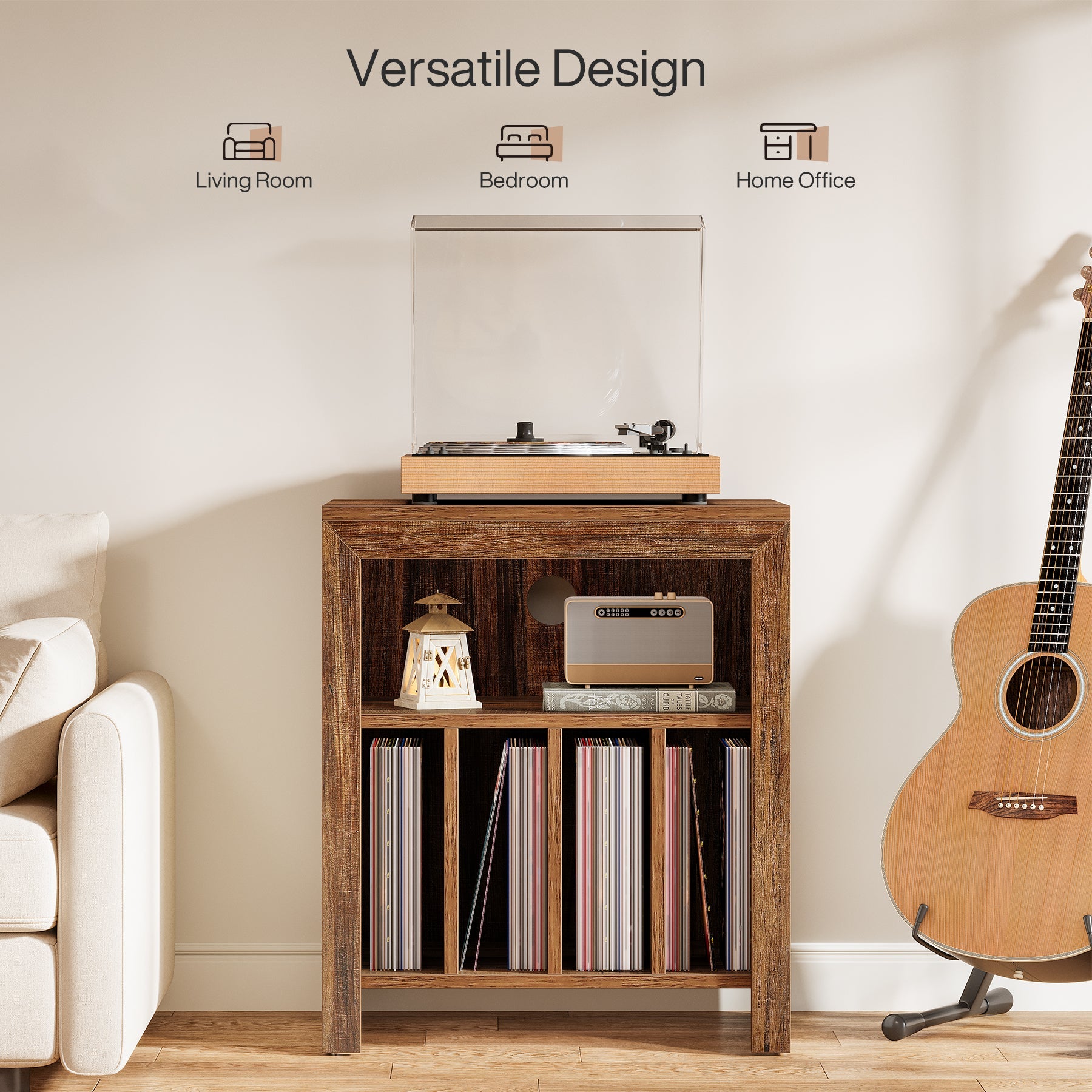 23.62" Industrial Record Player Cabinet with Wheels, Vinyl CD Media Storage Side Table