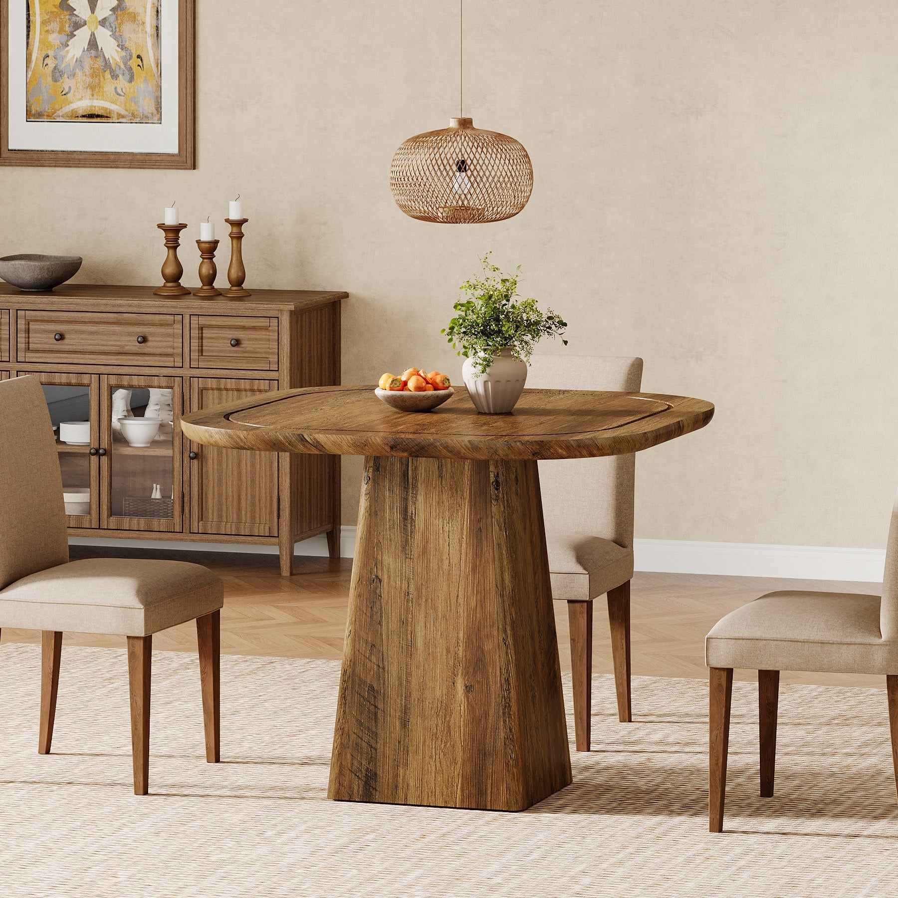 31.5" Square Dining Table for 2-4, Kitchen Table with Heavy-Duty Pedestal Base