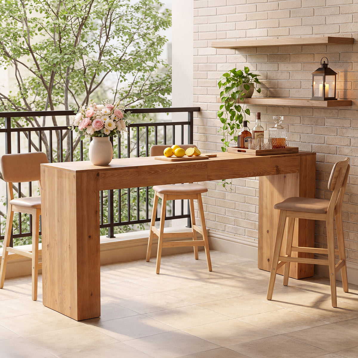 180cm Bar Table, Solid Wood Farmhouse Counter Height Table