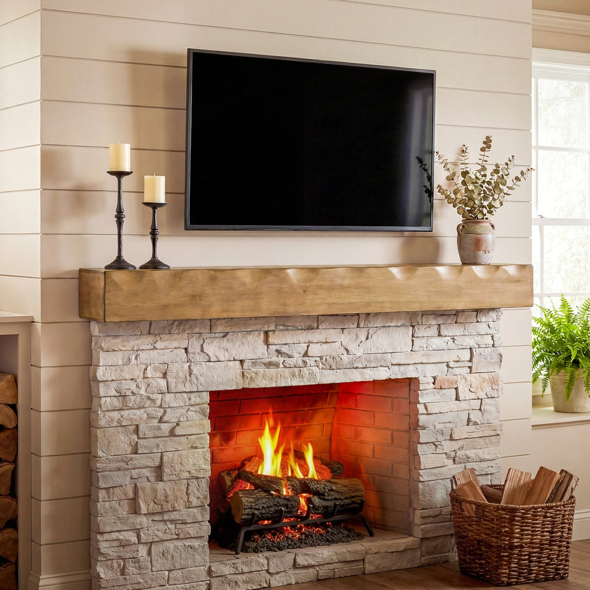 Tribesigns Rustic Suspended Fireplace Shelf in Solid Wood, 160 cm, Load Capacity 36 kg