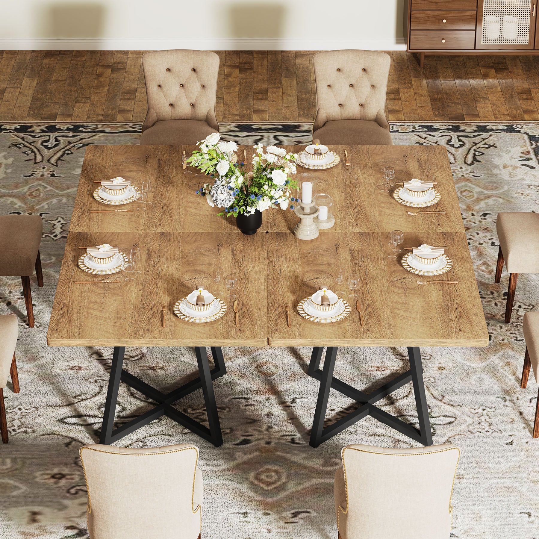 31.5" Square Dining Table, Wood Kitchen Table with Metal Legs for 4
