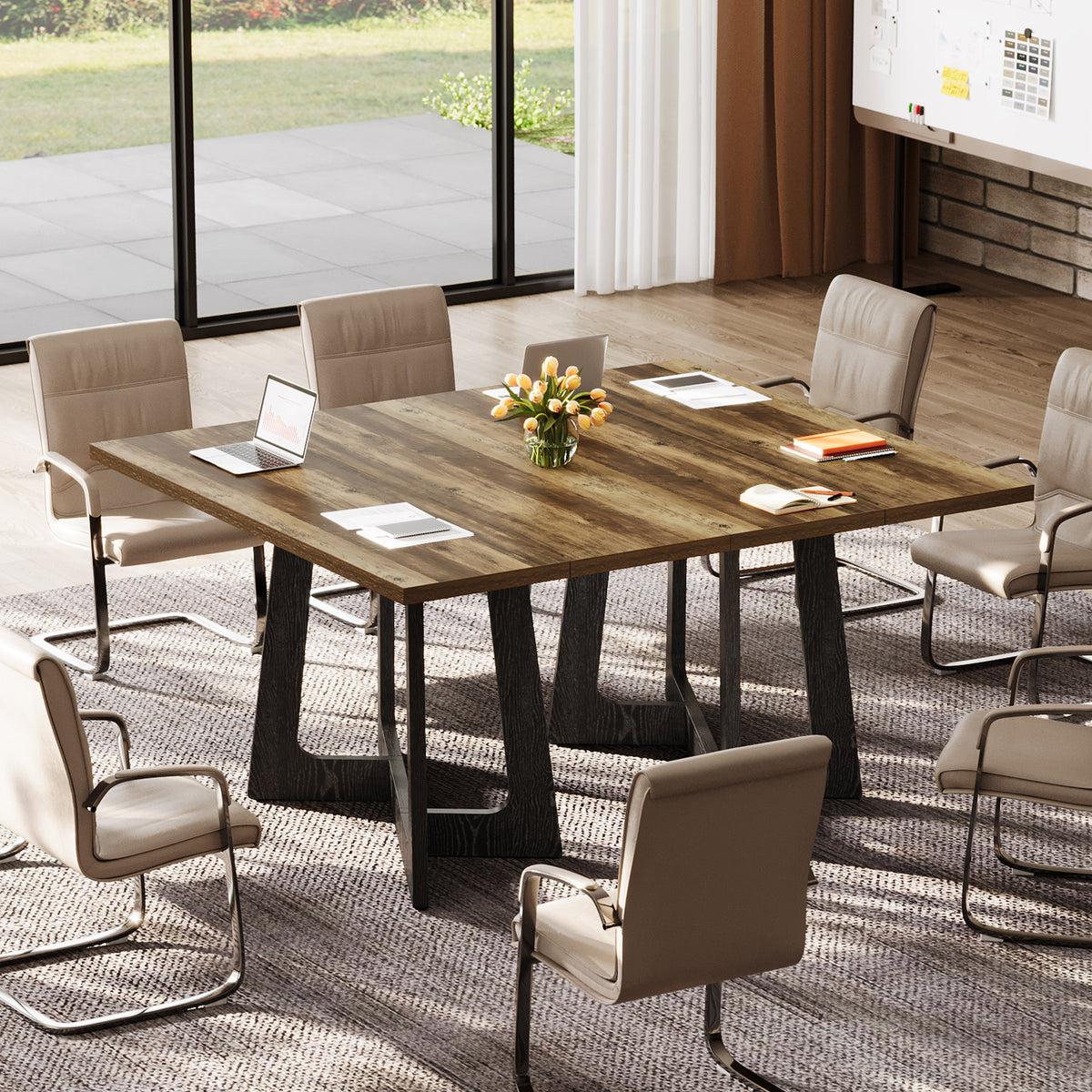 120cm Conference Table, Industrial Office Meeting Table with Sturdy Metal Base for 2-4 People
