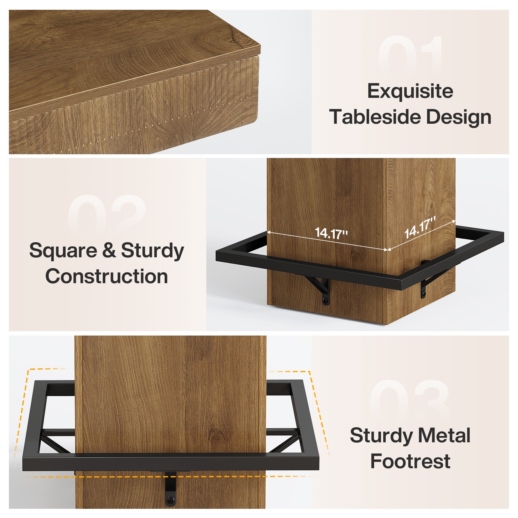 31.5" Square Bar Table, Industrial Bistro Pub Table with Metal Footrest