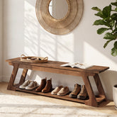 150cm Entryway Bench, Solid Wood Farmhouse Storage Bench for Hallway Living Room 3