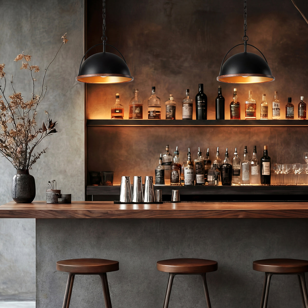 13" Industrial Pendant Light, Black Metal Hanging Light