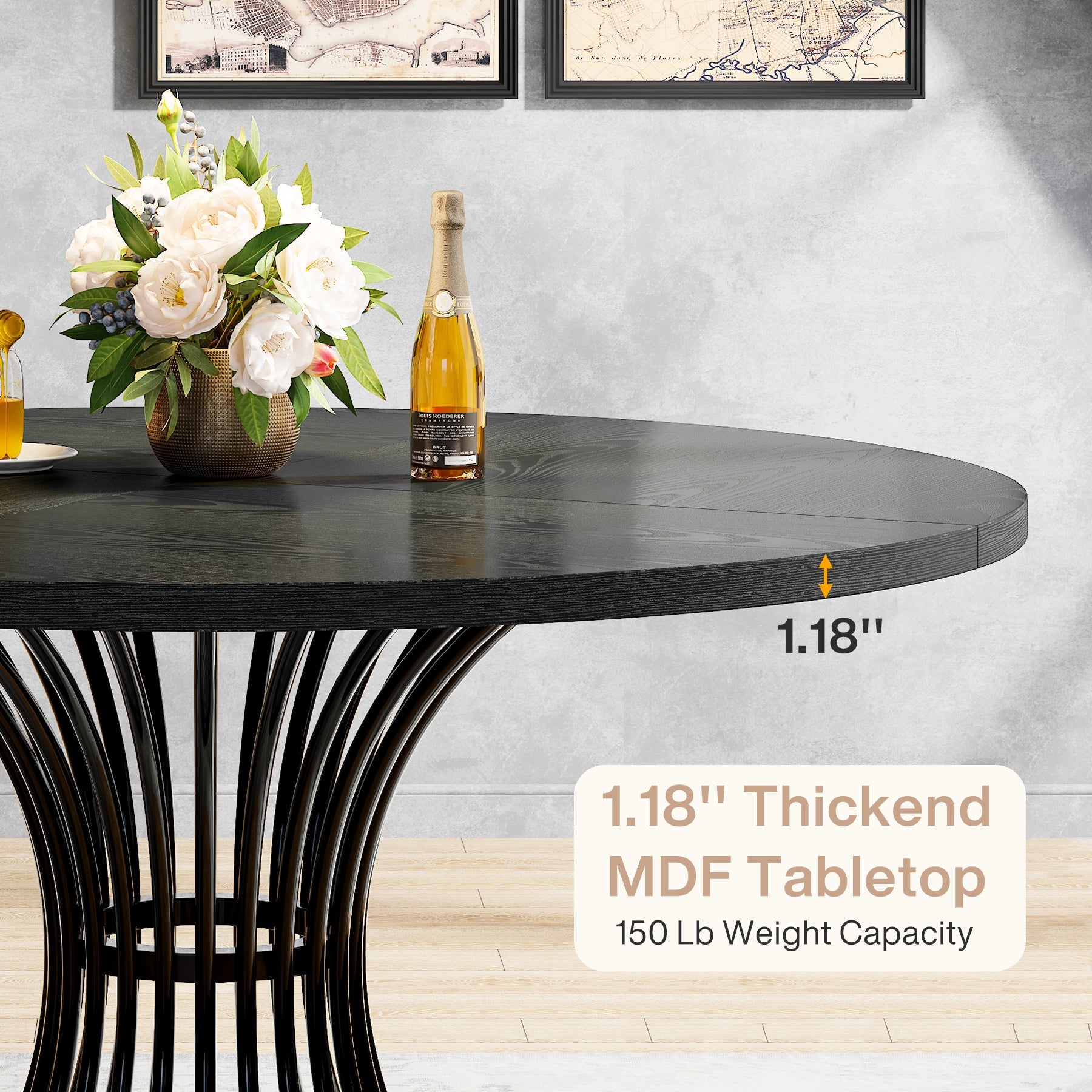 Round Dining Table for 4-6, 47" Farmhouse Circle Kitchen Table