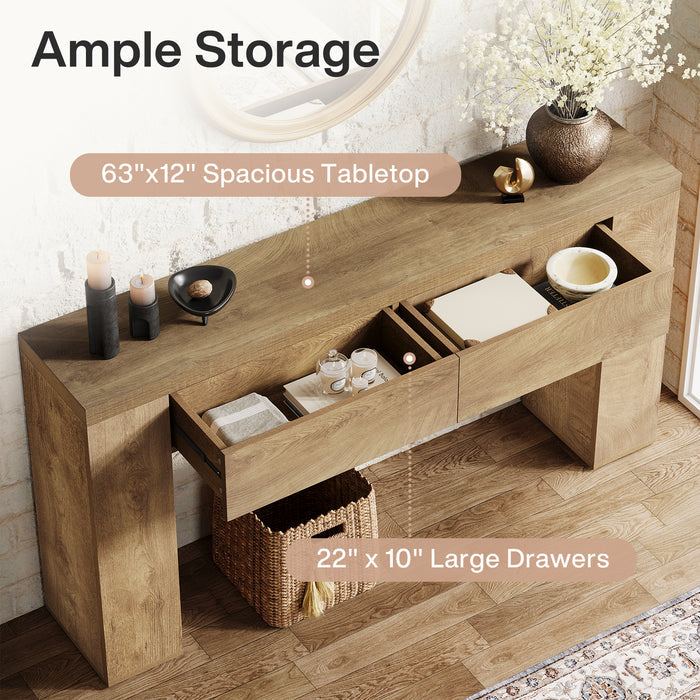 Tribesigns 160cm console table, slim hallway table with 2 drawers