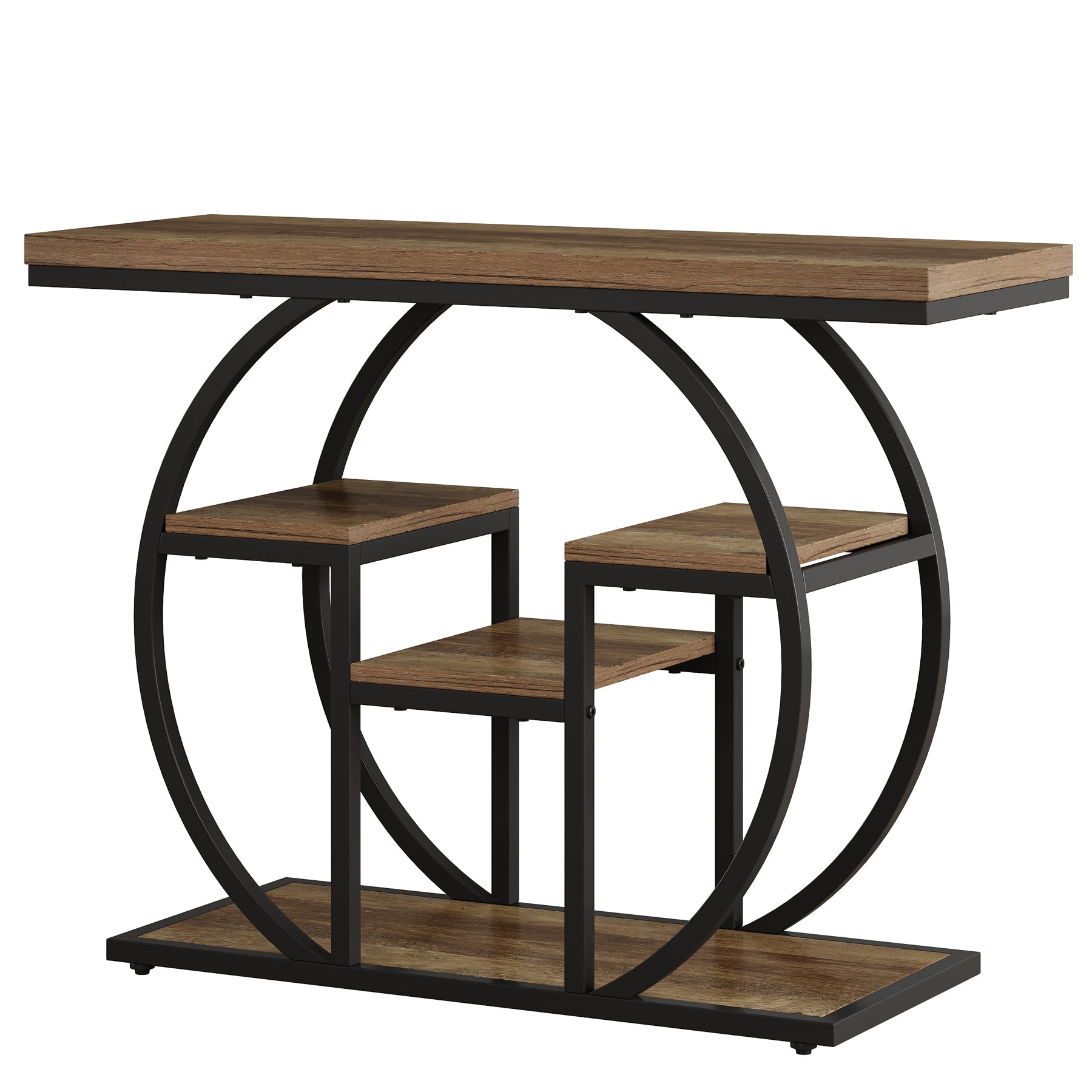 105cm Industrial Console Table, 4-Tier Sofa Table with Storage Shelves