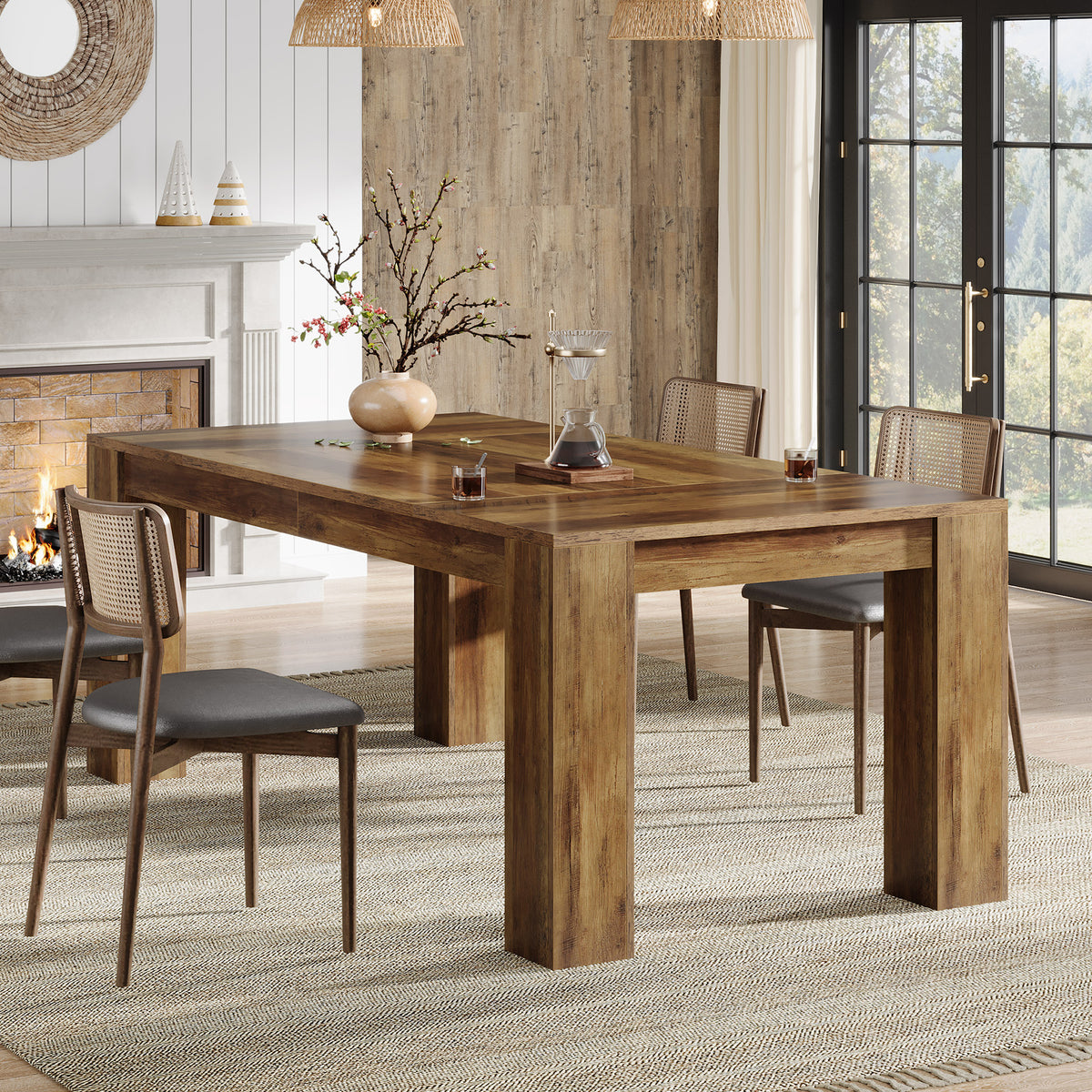160cm Dining Table, Rustic Farmhouse Wooden Kitchen Table for 4-6
