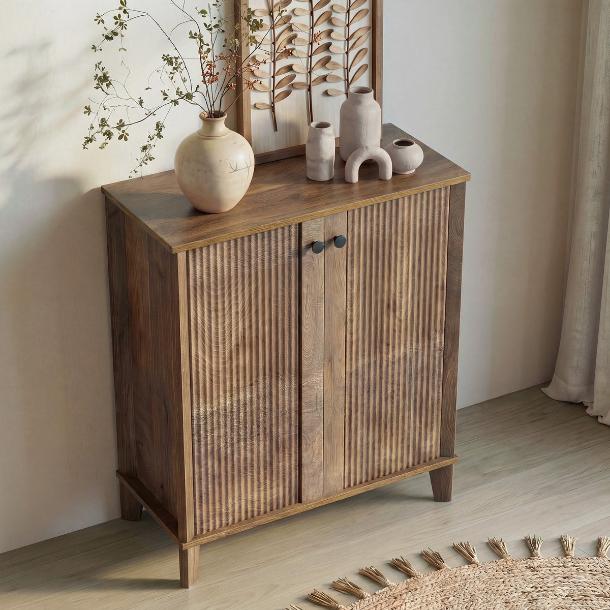 80cm Shoe Cabinet, 5-Tier Rustic Storage Organiser with Adjustable Shelves for Hallway Entryway
